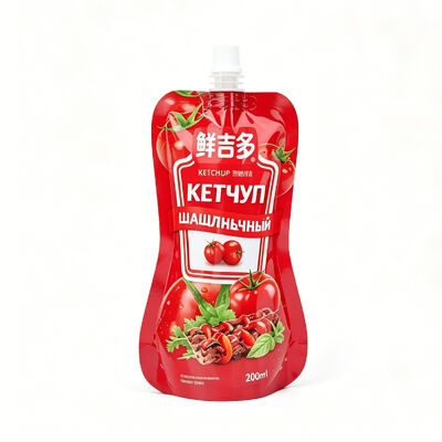Qualidade Bolsa de bico em formato de contorno personalizado | Embalagem flexível de qualidade alimentar para ketchup, maionese e molhos (200ml) Fábrica