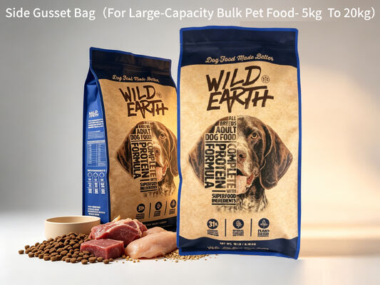 Calidad 18LB de papel Kraft de trabajo pesado de fondo plano bolsa de alimentos para mascotas. Fábrica
